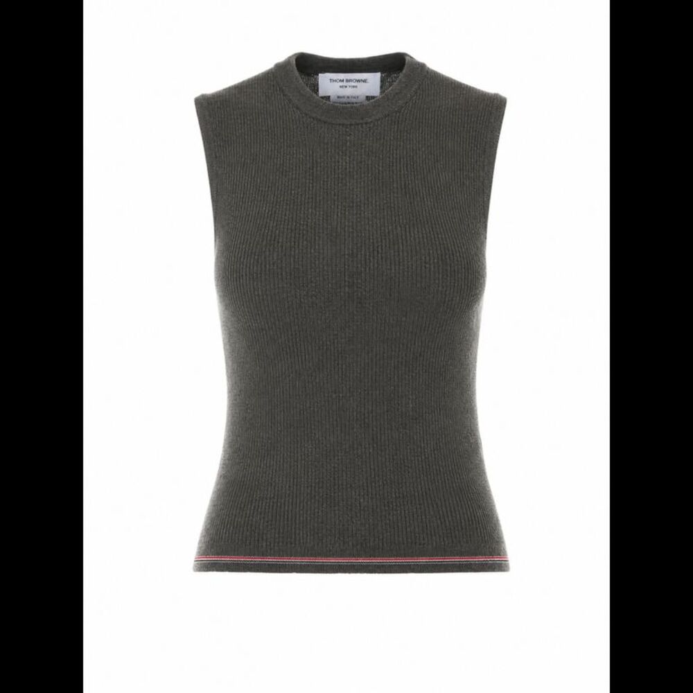 Thom Browne Women Merino Wool Knitted Tank Top With Stripe